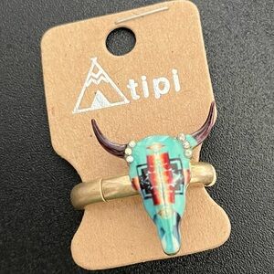 NWT Teal Bull Skull adjustable ring blue